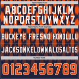 Custom Navy Orange-White Authentic Geometric Pixel Grid Fade Football Jersey