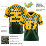 Custom Green Gold-White Authentic Geometric Pixel Grid Fade Football Jersey