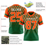 Custom Kelly Green Orange-White Authentic Geometric Pixel Grid Fade Football Jersey