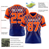Custom Royal Orange-White Authentic Geometric Pixel Grid Fade Football Jersey