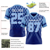 Custom Royal Light Blue-White Authentic Geometric Pixel Grid Fade Football Jersey