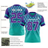 Custom Aqua Purple-White Authentic Geometric Pixel Grid Fade Football Jersey