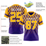 Custom Purple Gold-White Authentic Geometric Pixel Grid Fade Football Jersey