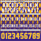 Custom Purple Gold-White Authentic Geometric Pixel Grid Fade Football Jersey