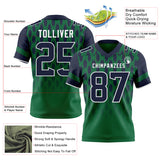 Custom Kelly Green Navy-White Authentic Geometric Pixel Grid Fade Football Jersey