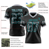 Custom Black Camo Teal-Gray Authentic Digital Camouflage Panel Football Jersey