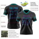 Custom Black Camo Purple-Teal Authentic Digital Camouflage Panel Football Jersey