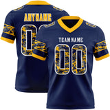 Custom Navy Camo White-Gold Authentic Digital Camouflage Panel Football Jersey