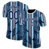 Custom Navy Sky Blue-White Argentina Stripe Performance T-Shirt