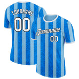Custom Sky Blue White-Black Argentina Stripe Performance T-Shirt