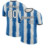 Custom Sky Blue White-Black Argentina Splatter Stripe Performance T-Shirt