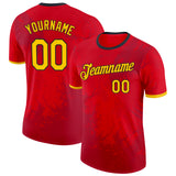 Custom Red Yellow-Black Belgium Ink Splatter Performance T-Shirt