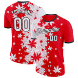 Custom Red White-Black Canada Maple Leaf Performance T-Shirt