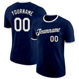 Custom Navy White-Black France Diagonal Stripe Performance T-Shirt