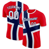 Custom Red White-Navy Norway Flag Performance T-Shirt