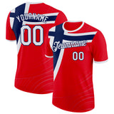 Custom Red White-Navy Norway Flag Performance T-Shirt