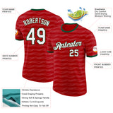 Custom Red White-Green Portugal Wave Performance T-Shirt