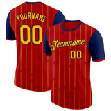 Custom Red Gold-Navy Spain Pinstripe Performance T-Shirt