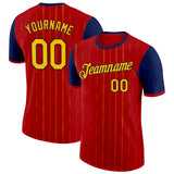 Custom Red Gold-Navy Spain Pinstripe Performance T-Shirt