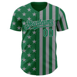 Custom Kelly Green-Gray USA Flag Patriotic Split Stars and Stripes Authentic Baseball Jersey