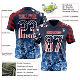 Custom Navy USA Flag Camo White-Red Authentic Gradient Digital Camouflage Stars & Stripes Raglan Sleeves Football Jersey