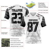 Custom White USA Flag Camo Steel Gray-Black Authentic Gradient Digital Camouflage Stars & Stripes Raglan Sleeves Football Jersey