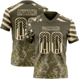 Custom Olive USA Flag Camo-City Cream Authentic Gradient Digital Camouflage Stars & Stripes Raglan Sleeves Football Jersey