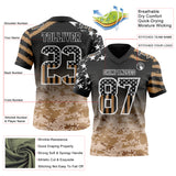 Custom Black USA Flag Camo-White Authentic Gradient Digital Camouflage Stars & Stripes Raglan Sleeves Football Jersey
