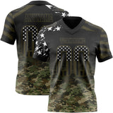 Custom Black USA Flag Camo-Olive Authentic Gradient Digital Camouflage Stars & Stripes Raglan Sleeves Football Jersey