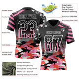 Custom Black USA Flag Camo-White Authentic Gradient Digital Camouflage Stars & Stripes Raglan Sleeves Football Jersey