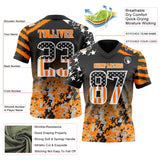 Custom Black USA Flag Camo White-Bay Orange Authentic Gradient Digital Camouflage Stars & Stripes Raglan Sleeves Football Jersey