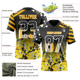 Custom Black USA Flag Camo White-Gold Authentic Gradient Digital Camouflage Stars & Stripes Raglan Sleeves Football Jersey