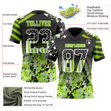 Custom Black USA Flag Camo White-Neon Green Authentic Gradient Digital Camouflage Stars & Stripes Raglan Sleeves Football Jersey