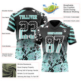 Custom Black USA Flag Camo White-Ice Blue Authentic Gradient Digital Camouflage Stars & Stripes Raglan Sleeves Football Jersey