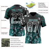 Custom Black USA Flag Camo White-Midnight Green Authentic Gradient Digital Camouflage Stars & Stripes Raglan Sleeves Football Jersey