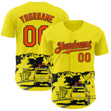Custom Light Yellow Orange-Black Route 66 Desert Americana Road Trip Authentic Baseball Jersey