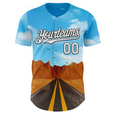 Custom Blue White-Black Route 66 Desert Highway Americana Road Trip Authentic Baseball Jersey