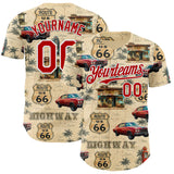 Custom City Cream Red-White Route 66 Americana Road Trip Authentic Baseball Jersey