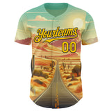Custom Green Yellow-Black Desert Americana Road Trip Authentic Baseball Jersey
