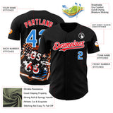 Custom Black Electric Blue White-Fire Red Route 66 Americana Road Trip Authentic Baseball Jersey