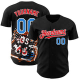 Custom Black Electric Blue White-Fire Red Route 66 Americana Road Trip Authentic Baseball Jersey