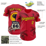Custom Red Yellow-Black Route 66 Tropical Palm Tree Americana Road Trip Authentic Baseball Jersey