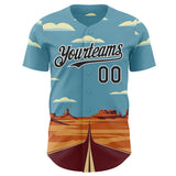 Custom Blue Black-White Route 66 Desert Americana Road Trip Authentic Baseball Jersey