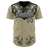 Custom Olive Black-White Baroque Floral Scroll Authentic Baseball Jersey