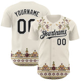 Custom Cream Black-White Baroque Floral Scroll Authentic Baseball Jersey