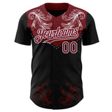 Custom Black Crimson-White Baroque Floral Scroll Authentic Baseball Jersey