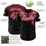 Custom Black Crimson-White Baroque Floral Scroll Authentic Baseball Jersey