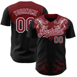 Custom Black Crimson-White Baroque Floral Scroll Authentic Baseball Jersey