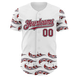 Custom White Crimson-Black Flame Feather Authentic Baseball Jersey