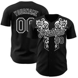 Custom Black-White Baroque Floral Scroll Authentic Baseball Jersey